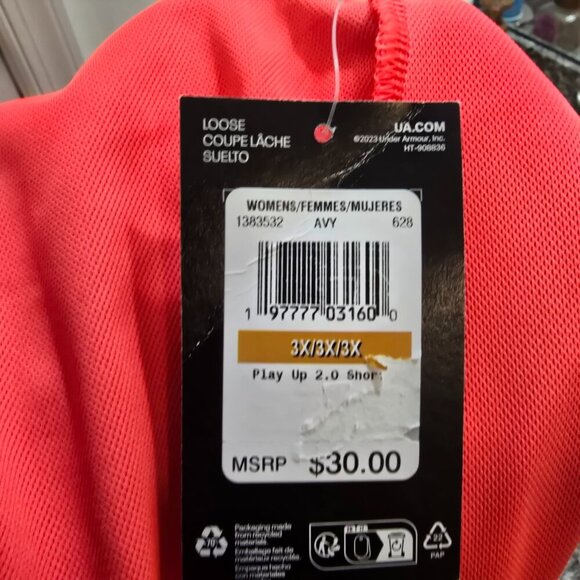 Under Armour Play Up 2.0 Short - 3.5" Inseam - Neon Coral and Black - Picture 6 of 6